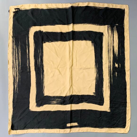 APOSTROPHE Tan Black Silk Brushstroke Scarf Shawl - Picture 1 of 6